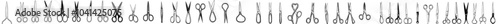 Modern scissors line art, craft supplies, cutting tools, isolated scissors design, minimalist scissors icon