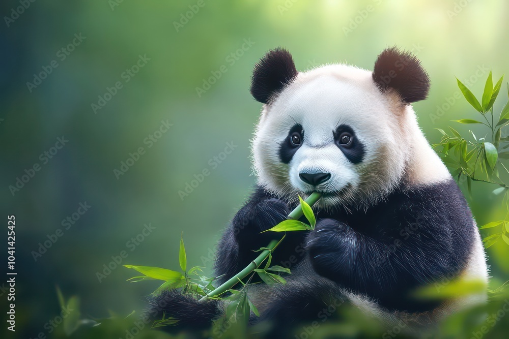 Gentle giant panda munching on bamboo shoots. Gentle giant panda munching on bamboo shoots.