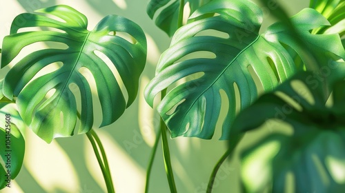 Tropical houseplant leaves with unique fenestration and holes photo