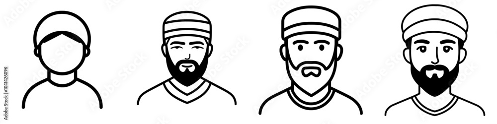 Stylish Muslim man avatar icon line design Stylish Muslim man avatar icon line design