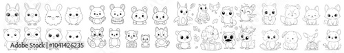 Doodle cartoons featuring rabbits, owls, bats, foxes, ostriches, mountain goats, bears, ducks, turtles, and toads