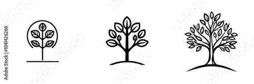 On a white background, there is a black and white outline of a tree.