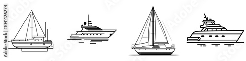 This simple yacht illustration is in white on a black background.