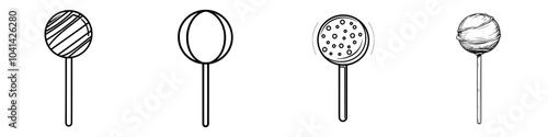 A line drawing of a Halloween lollipop in line art style. Graphic Christmas sweets monochrome drawing. Hand drawn outline sketch, engraved doodle illustration. For coloring books, invitations, and