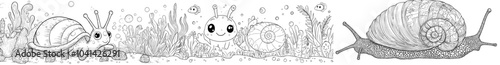 An illustration of a snail shell drawn continuously on a white background.