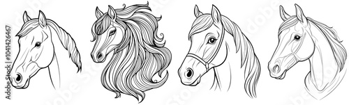 In black and white, a horse's head looks down with its mane flowing in the breeze