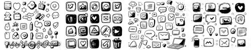 Modern client feedback doodle icons set. Sketch line art anonymous client feedback, likes and dislikes, satisfied and disappointed customers illustration.