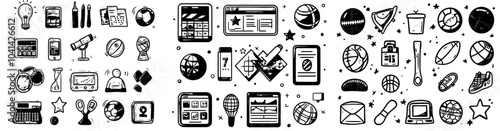 Gambling doodle icons set modern. Online sports betting, internet monitoring and sport news, brokerage offices and phone apps.