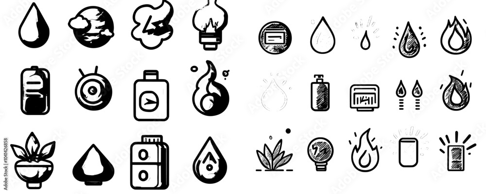 An illustration set with nutrition facts. This set of doodle icons represents energy nutrition, saturated fat, vitamin, and calorie content, as well as the ratio in grams and percent for contour An illustration set with nutrition facts. This set of doodle icons represents energy nutrition, saturated fat, vitamin, and calorie content, as well as the ratio in grams and percent for contour