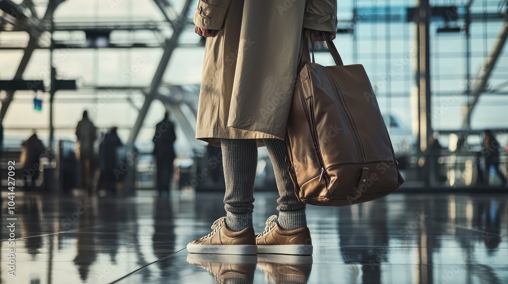 Fototapeta premium Stylish Versatile Travel Outfit with Trench Coat