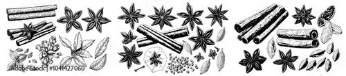 This watercolor botanical illustration is perfect for invitations, cards, posters, and labels. Cinnamon sticks, sea buckthorn, cloves, and star anises are isolated on a white background for use as