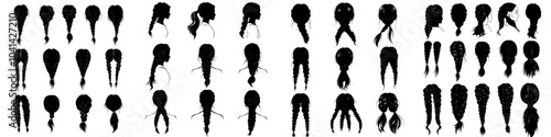 Set of modern hair braid icons. Set of braid icons from the women's braid illustration sign collection. Hair logos or symbols.