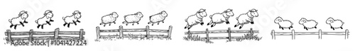 An illustration of sheep jumping through a fence in the sleeping time line art