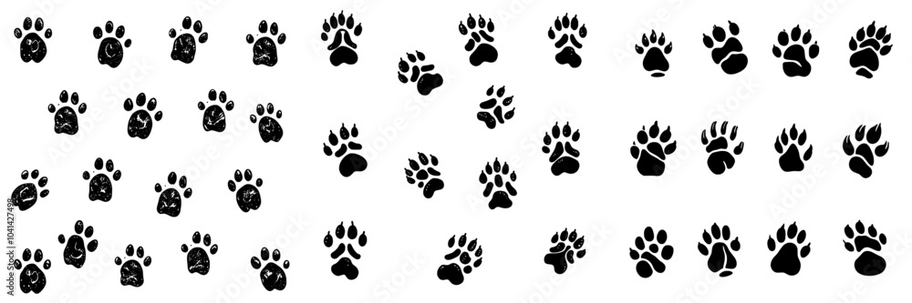 Fototapeta premium Modern icon set of dinosaur tracks. Illustration of dinosaur footprints. Trace symbol or logo.
