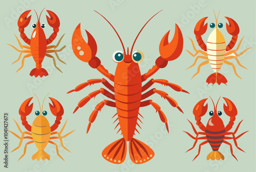 Cartoon lobster collection - vibrant sea creature illustrations for design and print