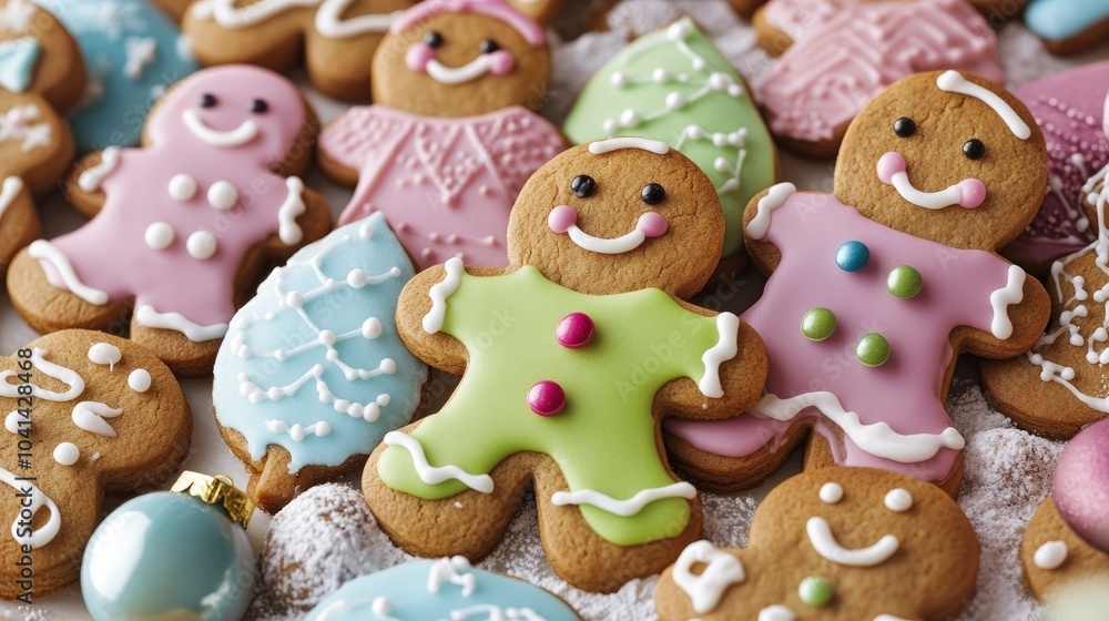 Playful Gingerbread Cookies Adorned with Icing and Sweets for Festive Celebrations Playful Gingerbread Cookies Adorned with Icing and Sweets for Festive Celebrations