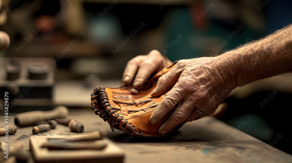 Craftsman Inspecting Baseball Glove Craftsman Inspecting Baseball Glove