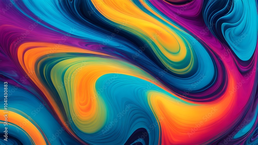 Obraz premium Vibrant and Hypnotic Swirl of Multicolored Abstract Fluid Art, Blending Warm and Cool Tones in a Mesmerizing Dance of Colorful Waves and Motion (22)