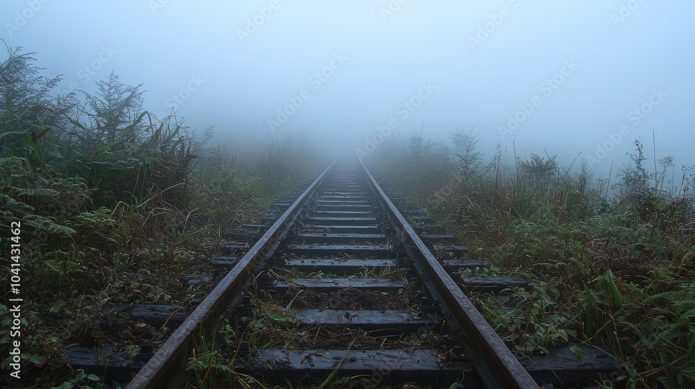 Abandoned Railway Track Disappearing into Fog Abandoned Railway Track Disappearing into Fog