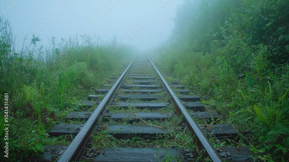 Abandoned Railway Track Vanishing into the Fog Abandoned Railway Track Vanishing into the Fog