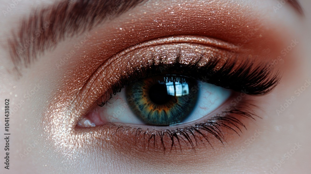 Close-up macro of a woman's eye with delicate natural makeup, showcasing detailed lashes, soft brows, and vibrant eye color. Close-up macro of a woman's eye with delicate natural makeup, showcasing detailed lashes, soft brows, and vibrant eye color.