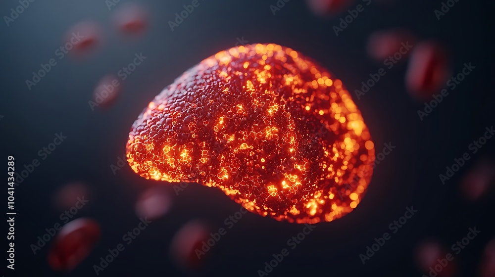 Stunning visualization of a luminous lava-like form surrounded by glowing particles in an abstract space environment Stunning visualization of a luminous lava-like form surrounded by glowing particles in an abstract space environment