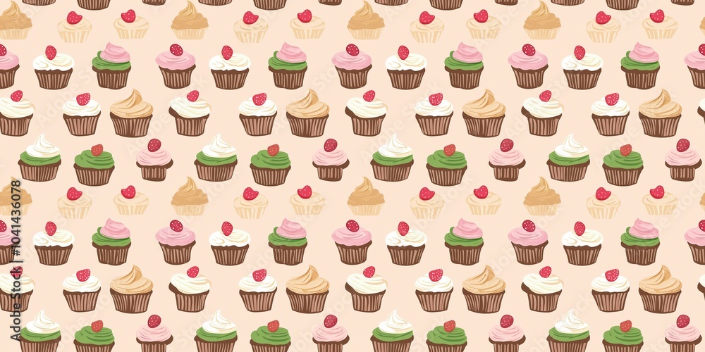 Sweet cupcake pattern with colorful frosting and playful designs. seamless background pattern Sweet cupcake pattern with colorful frosting and playful designs. seamless background pattern