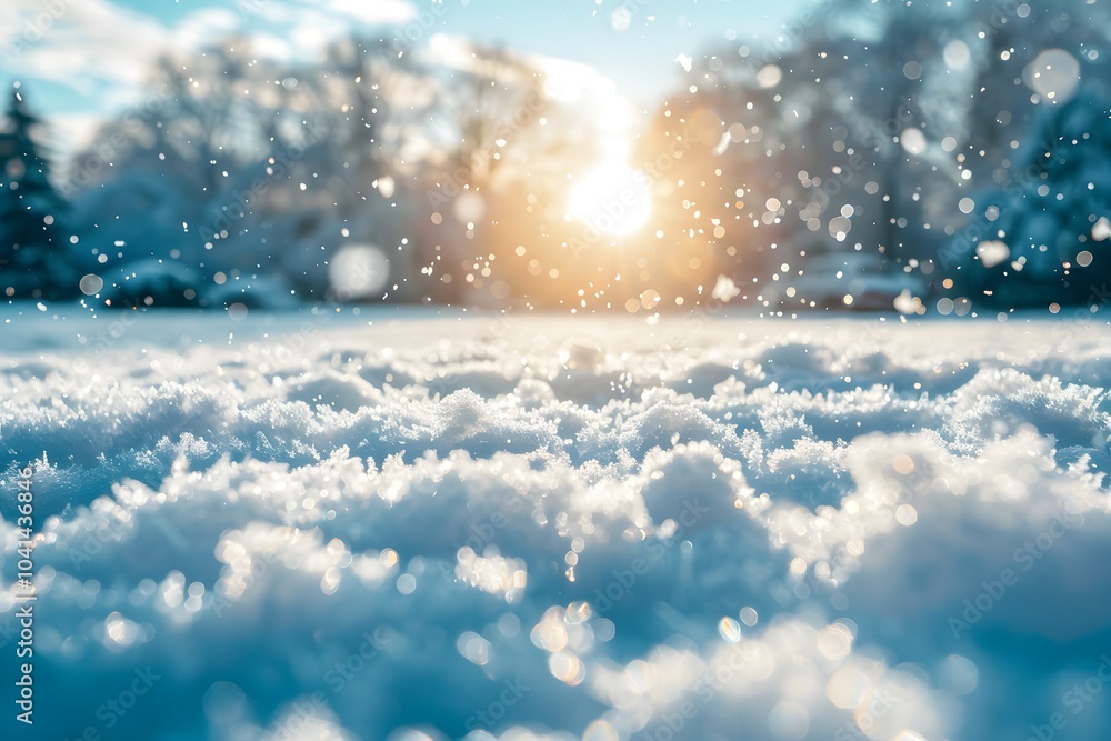 A snow covered field with trees in the background A snow covered field with trees in the background