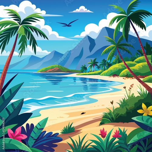 tropical island with palm trees