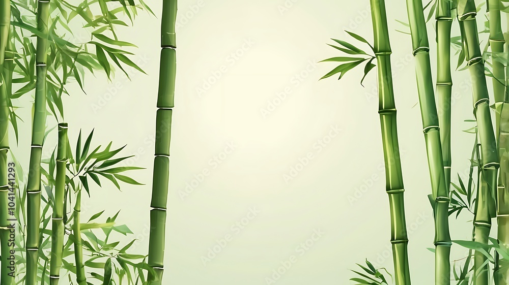 Bamboo frame with blank space - green bamboo stems with leaves, background. Background template with green bamboo illustration. Bamboo frame with blank space - green bamboo stems with leaves, background. Background template with green bamboo illustration.