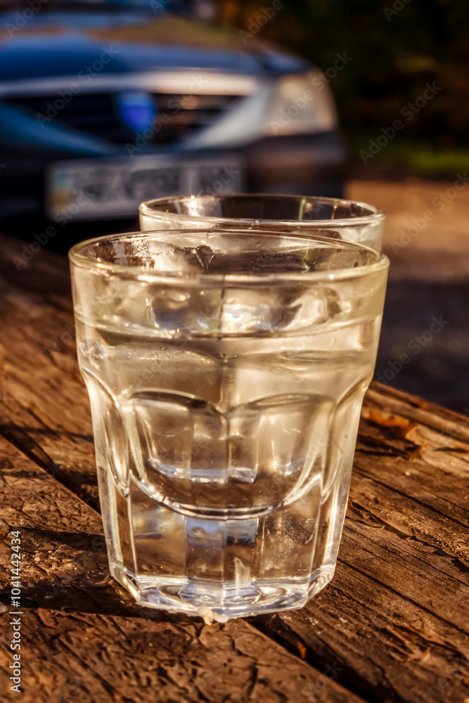 Glass with alcohol, on blurred background, drinking alcohol Glass with alcohol, on blurred background, drinking alcohol