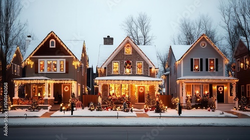Neighborhood Christmas light contest, houses decorated with bright and creative displays, Christmas Light Contest, Festive Competition