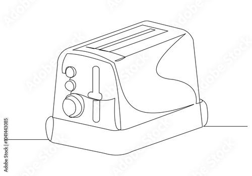 Continuous single line sketch drawing of electric bakery  bread toaster for breakfast food. Household home kitchen appliance tool electronic electrical one line vector illustration