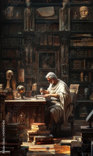 Wallpaper Mural An old man reads in a library filled with books. Torontodigital.ca