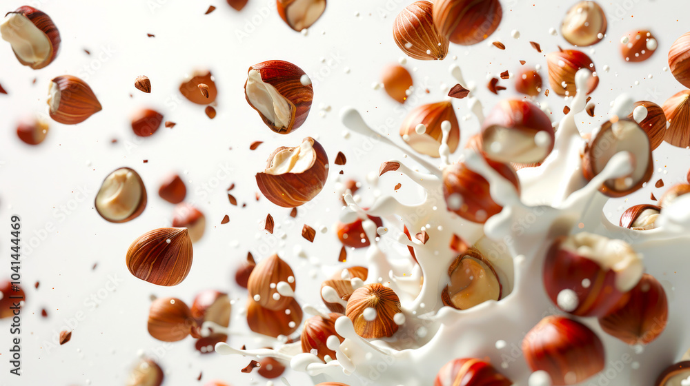 Milk from macadamia nuts. A handful of macadamia nuts in a shell is mixed with natural delicious milk. An explosion of macadamia nuts and yogurt. Healthy eating. A natural product Milk from macadamia nuts. A handful of macadamia nuts in a shell is mixed with natural delicious milk. An explosion of macadamia nuts and yogurt. Healthy eating. A natural product