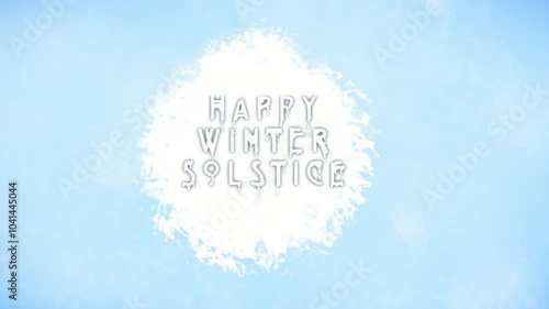 Witchcore Style Winter Solstice Greeting with Melting Effect Against Spinning White Texture with Blue Frosty Background	