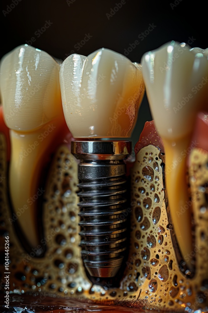 A detailed view of dental implants and lifelike tooth replicas, highlighting innovative techniques used in modern dentistry to restore smiles A detailed view of dental implants and lifelike tooth replicas, highlighting innovative techniques used in modern dentistry to restore smiles