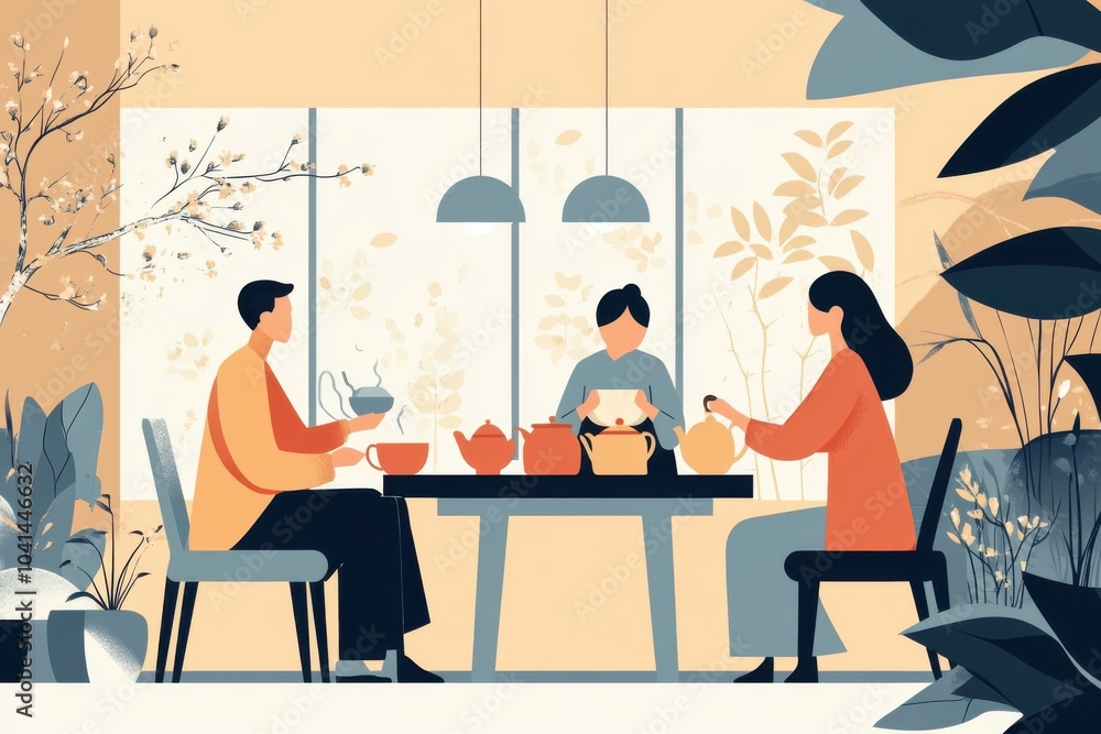 Minimalistic family gathering scene with warm tones for home decor and design Minimalistic family gathering scene with warm tones for home decor and design