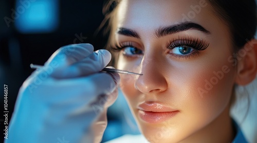 A close-up of a professional performing a cosmetic procedure on a woman.