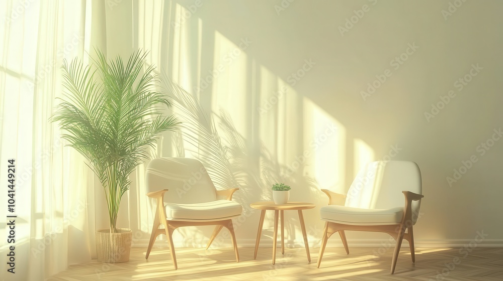Serene Bright Space with Two White Chairs Serene Bright Space with Two White Chairs