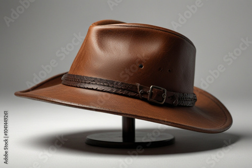 Leather cowboy hat isolated on background

 photo