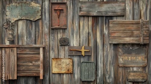 Obraz na płótnie Rustic Wooden Planks with Cartoon Style Textures w salonie