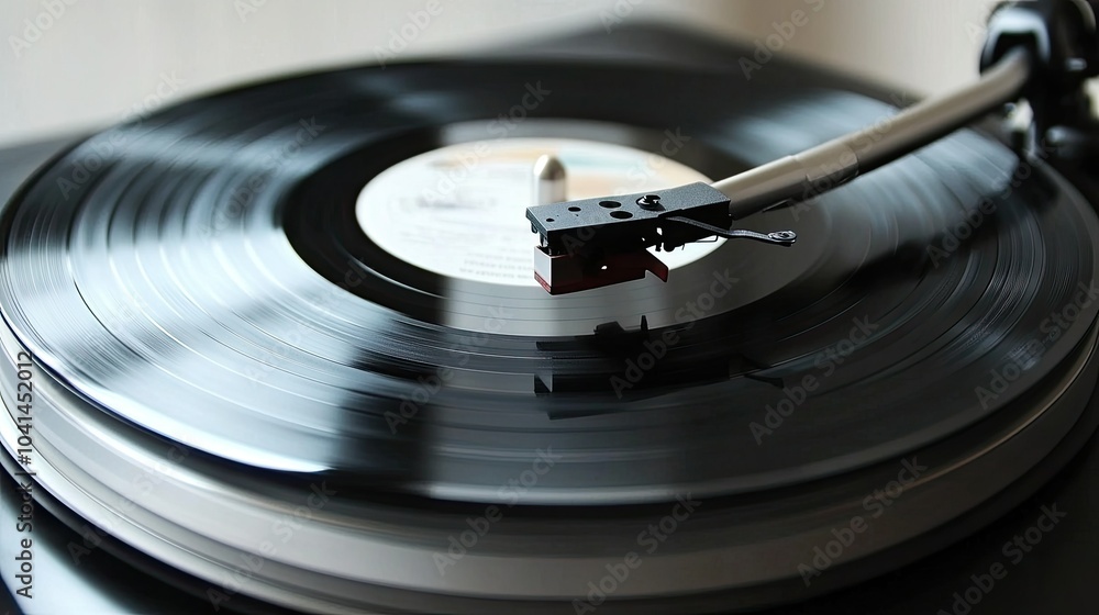 Classic vinyl record in close-up on a turntable, no people, with space for copy text Classic vinyl record in close-up on a turntable, no people, with space for copy text