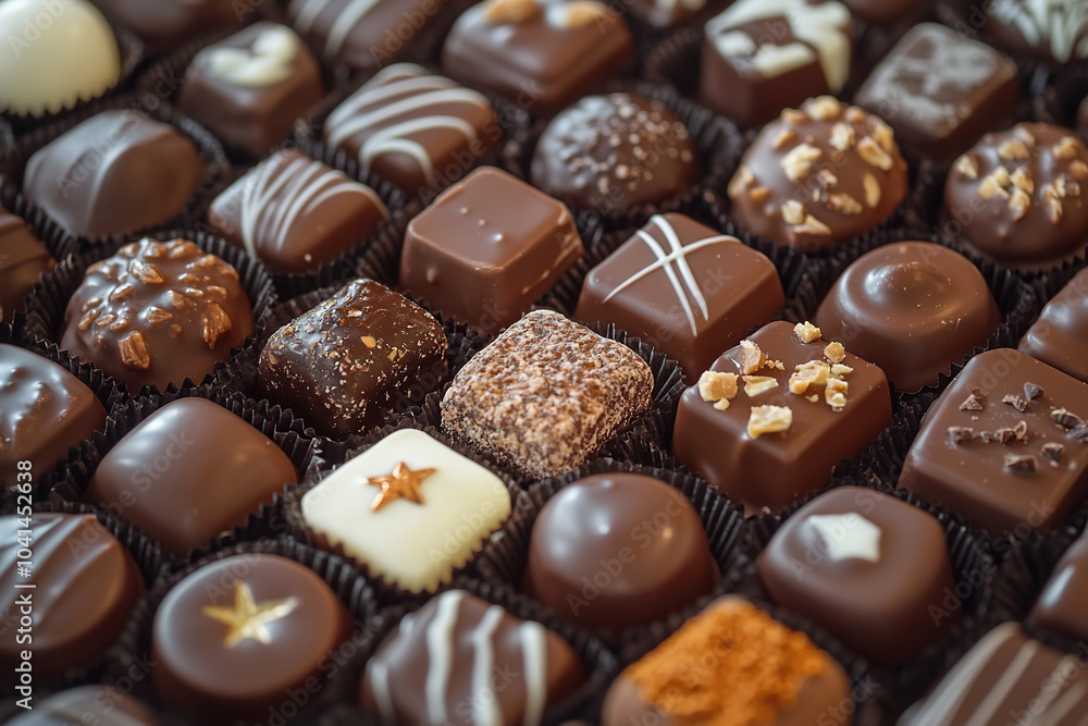 Delicious Collection of Handcrafted Chocolates with Nuts and Creamy Centers Delicious Collection of Handcrafted Chocolates with Nuts and Creamy Centers