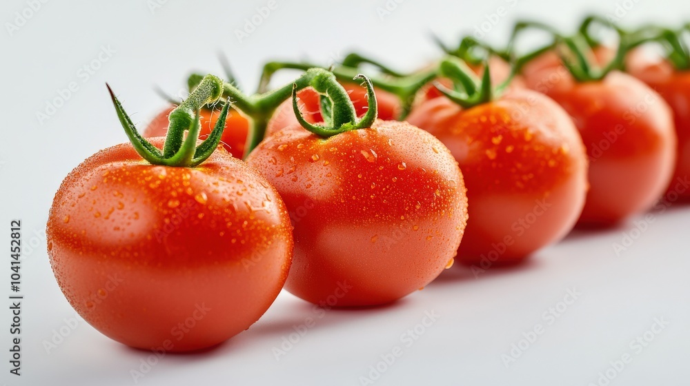 Tomatoes on the Vine. Ripe Organic Tomatoes with Stem in Closeup Isolated on White Background Tomatoes on the Vine. Ripe Organic Tomatoes with Stem in Closeup Isolated on White Background