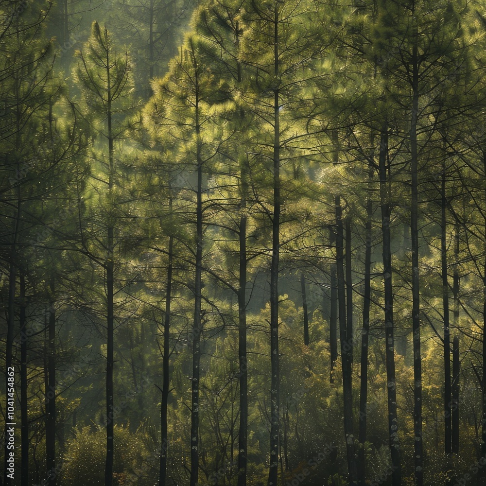 Fototapeta premium A gentle breeze moving through tall pine trees