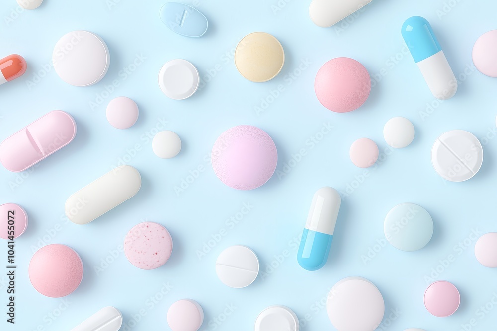 An Assortment of Flu Medicines and Throat Lozenges Displayed on a Plain Light Blue Background, Health An Assortment of Flu Medicines and Throat Lozenges Displayed on a Plain Light Blue Background, Health