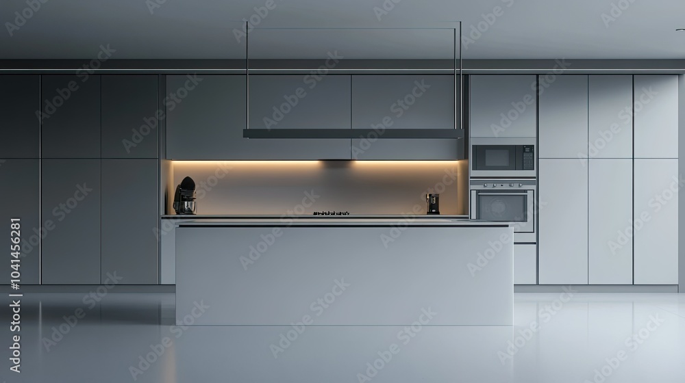 Contemporary kitchen with sleek design and modern appliances, no people, room for text Contemporary kitchen with sleek design and modern appliances, no people, room for text