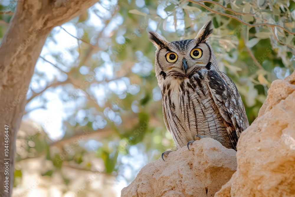 Obraz premium Watchful owl with piercing eyes in its natural habitat. 