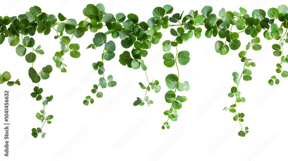 Trailing green vines creating a fresh natural border on white background Trailing green vines creating a fresh natural border on white background